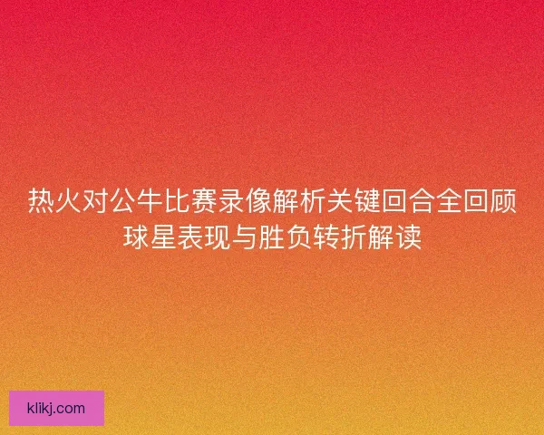 热火对公牛比赛录像解析关键回合全回顾球星表现与胜负转折解读